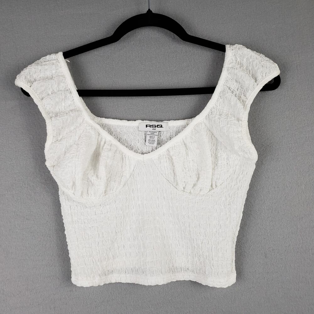 RSQ Size S Milkmaid Bustier Crop Top White Smocked Peasant Scandi Cottagecore‎ - Picture 1 of 7